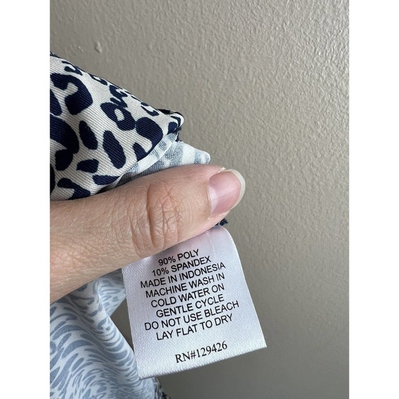 La Mer Luxe Ruffle Neck Top Sleeveless Leopard Printed Blue White Stretch XS - Picture 11 of 11